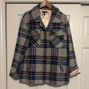Aqua Multi-Color Plaid Pea Coat
